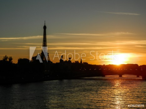 Picture of Beautiful sunset panorama of Paris with Eifell tower